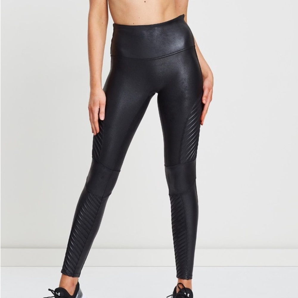 SPANX MOTO FAUX LEATHER LEGGINGS BLACK XS PETITE